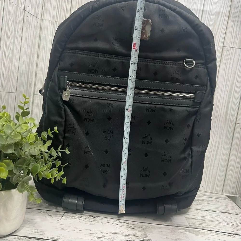 MCM Stark Backpack Black Nylon Logo Print Medium Unisex Designer Travel Bag